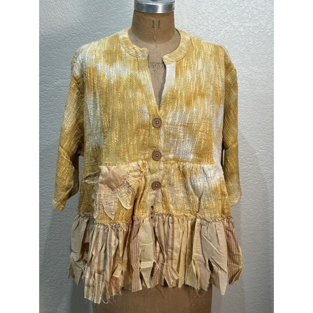 A Rare Bird Daisy Mae Sunburst Cardigan Fringe Jacket Yellow 3/4 Sleeve O/S NWT